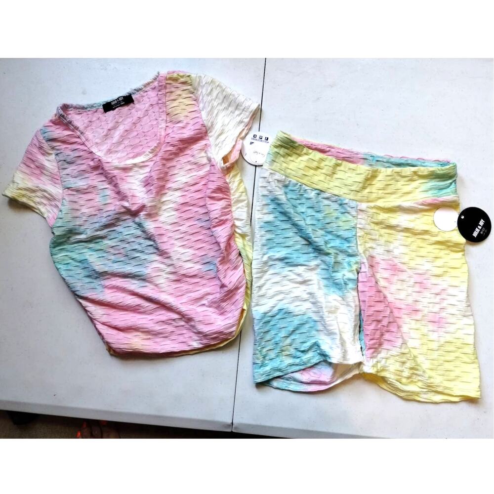 Jolie & Joy Pastel Tie Dye Active Shorts Set L NWT